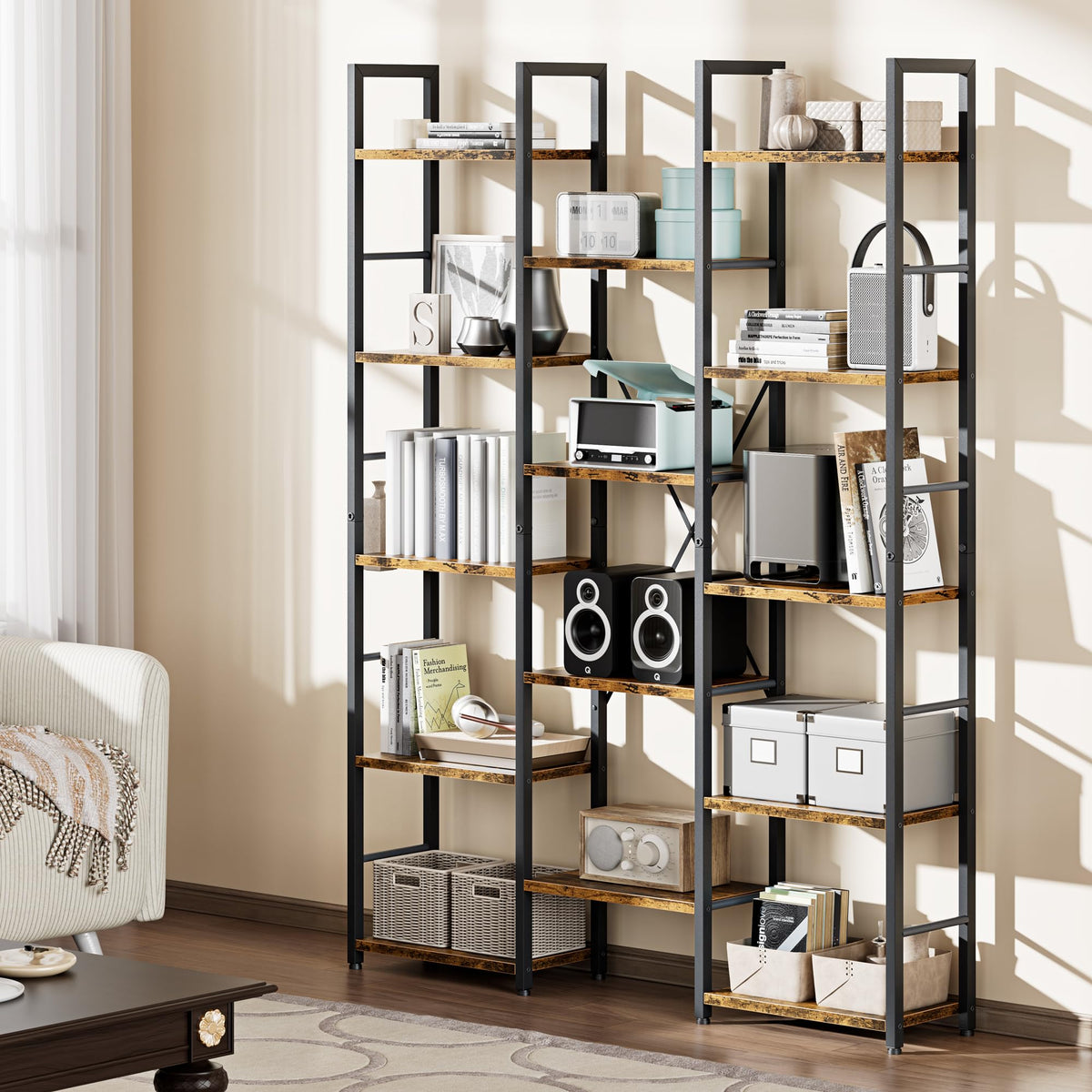 5 Tier Rustic Wood & Metal Bookshelf F979694