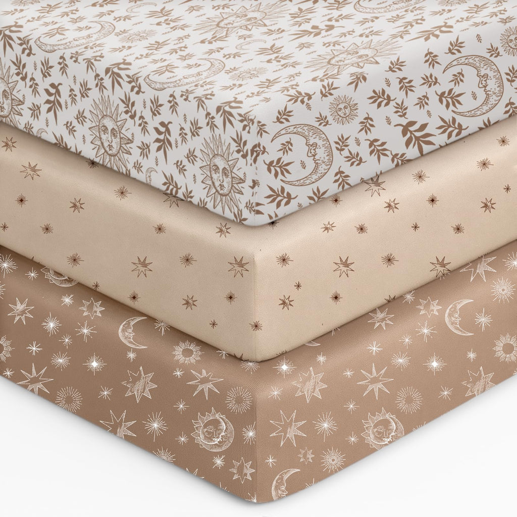 28x52x8in Fitted Crib Sheet 3 Pack Microfiber White Brown E502