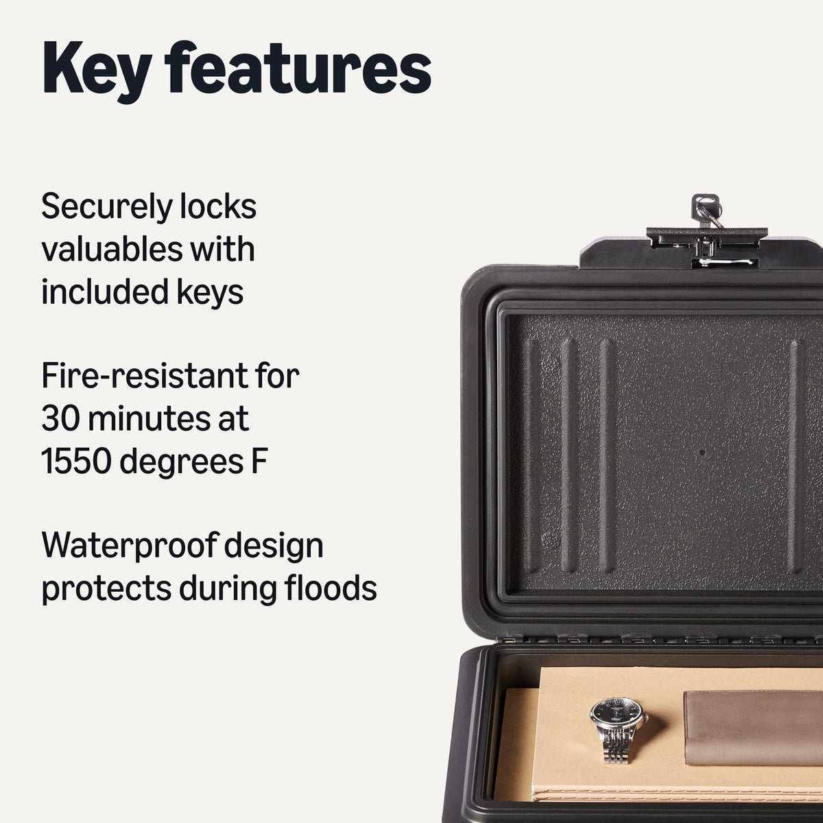 Fire-Resistant Waterproof Fire Chest with Mechanical Key, 0.22 cu. ft, Black Y1891