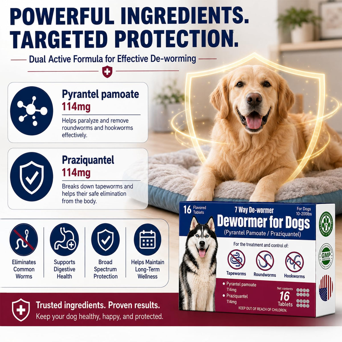 Dewormer for Dogs with Praziquantel & Pyrantel Pamoate, 16 Tablets O1348