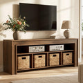 63" Wooden TV Stand with 4 Woven Baskets M39061