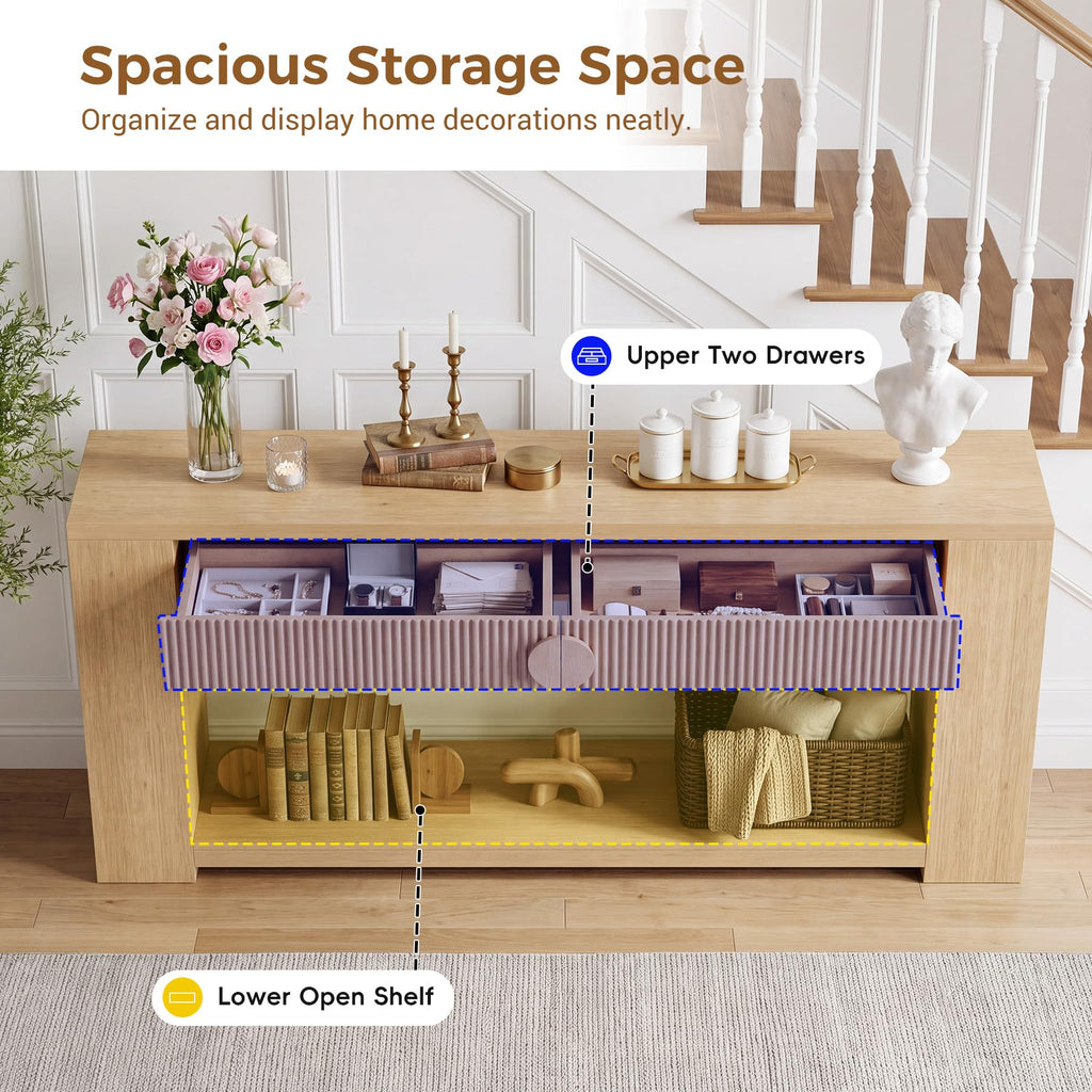 Oak Console Table with Storage Drawers P725