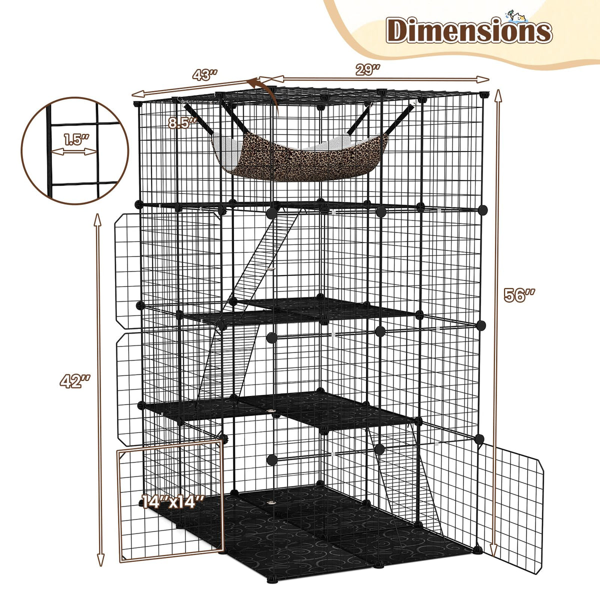 56" 4-Tier Cat Enclosure with Skylight H92825