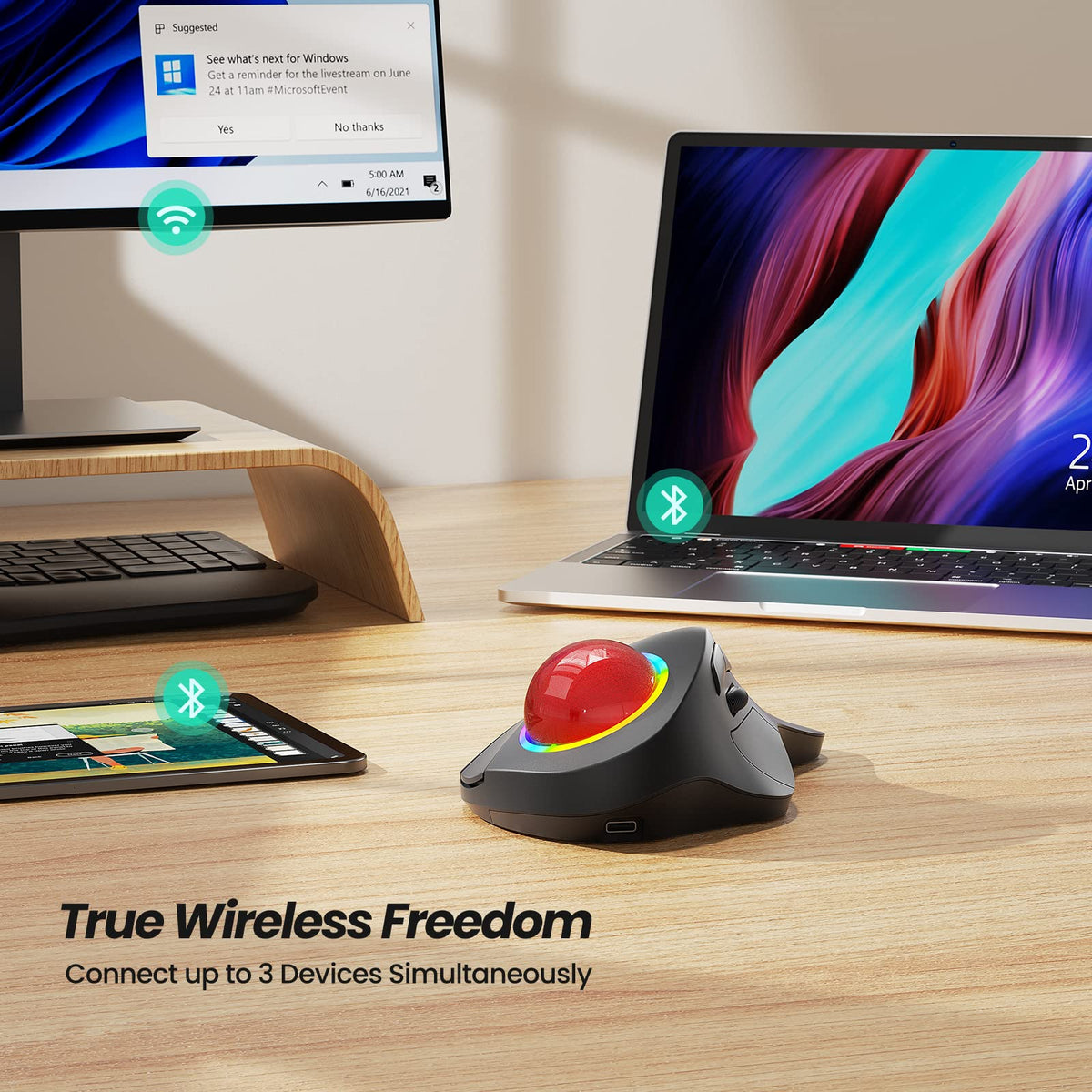 Wireless Ergonomic RGB Trackball Mouse R463703