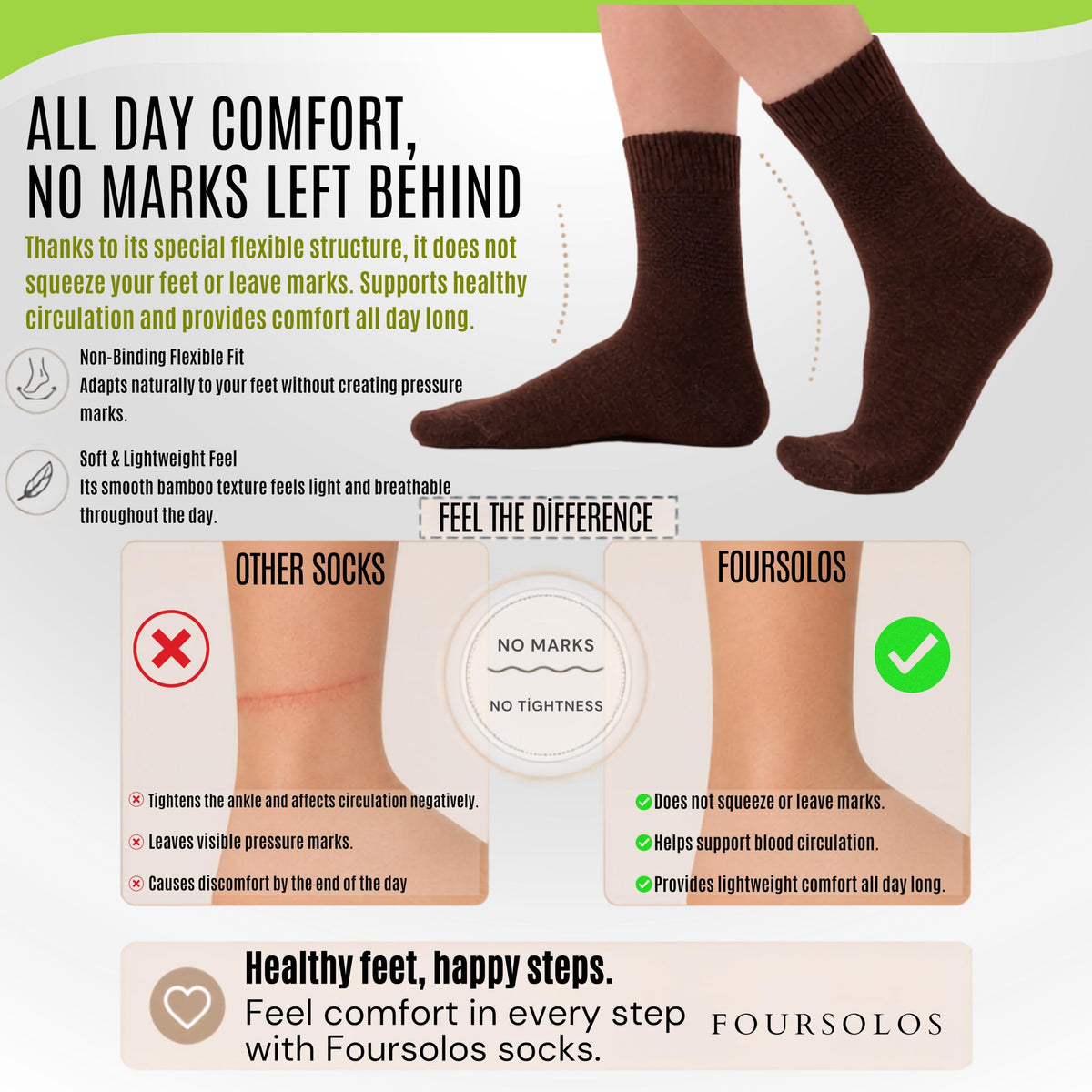 White Bamboo Diabetic Socks Size 6–9 H473900