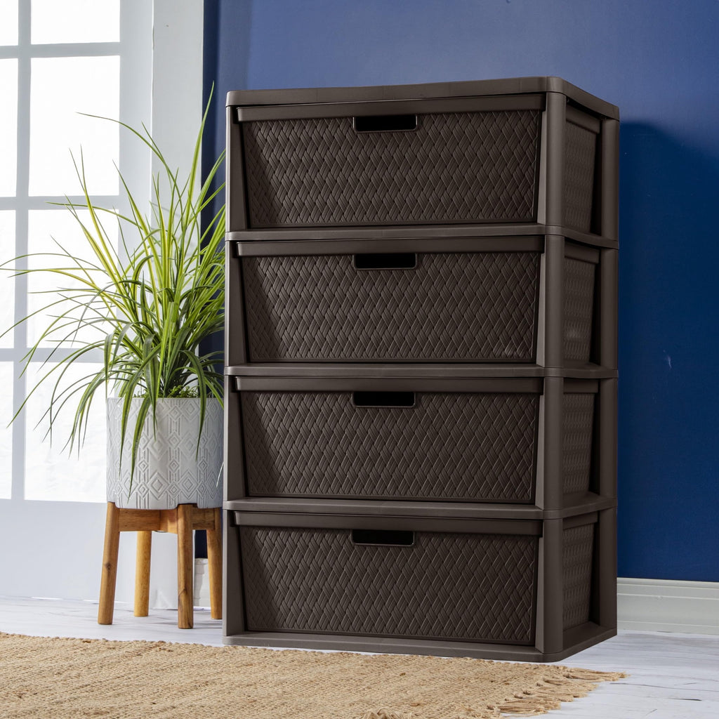 Brown 4 Drawer Plastic Storage Tower with Removable Bins T369965