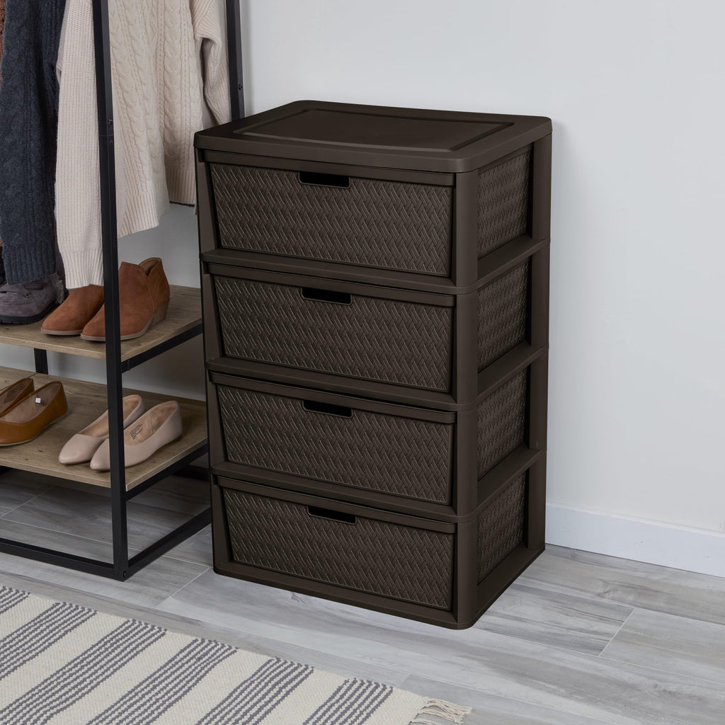Brown 4 Drawer Plastic Storage Tower with Removable Bins T369965