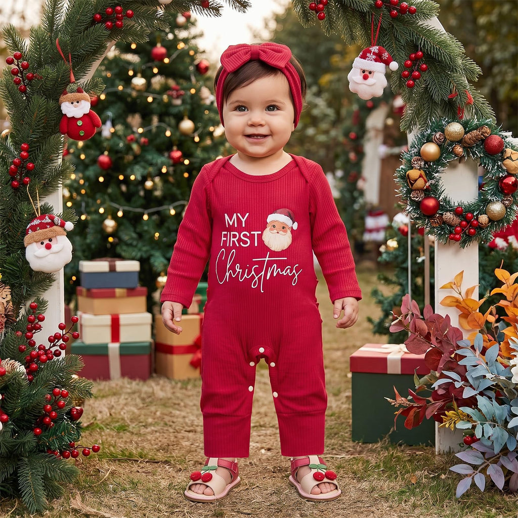 Christmas Baby Girl Long Sleeve Romper Headband A78815