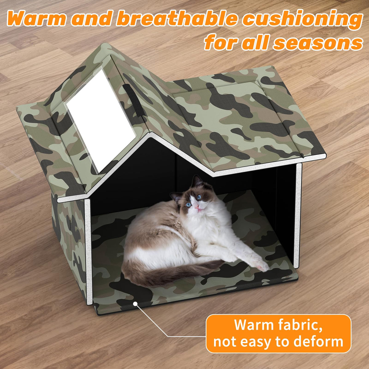 Weatherproof Collapsible Outdoor Cat House with Door and Soft Mat V341