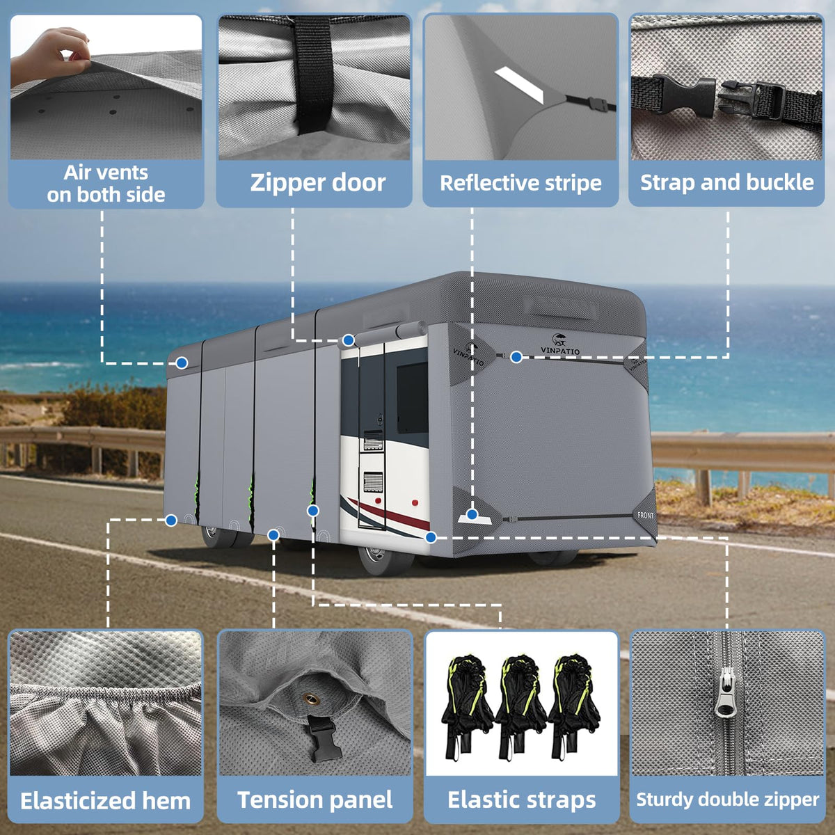 7 Layers Class A RV Cover with Straps K2448