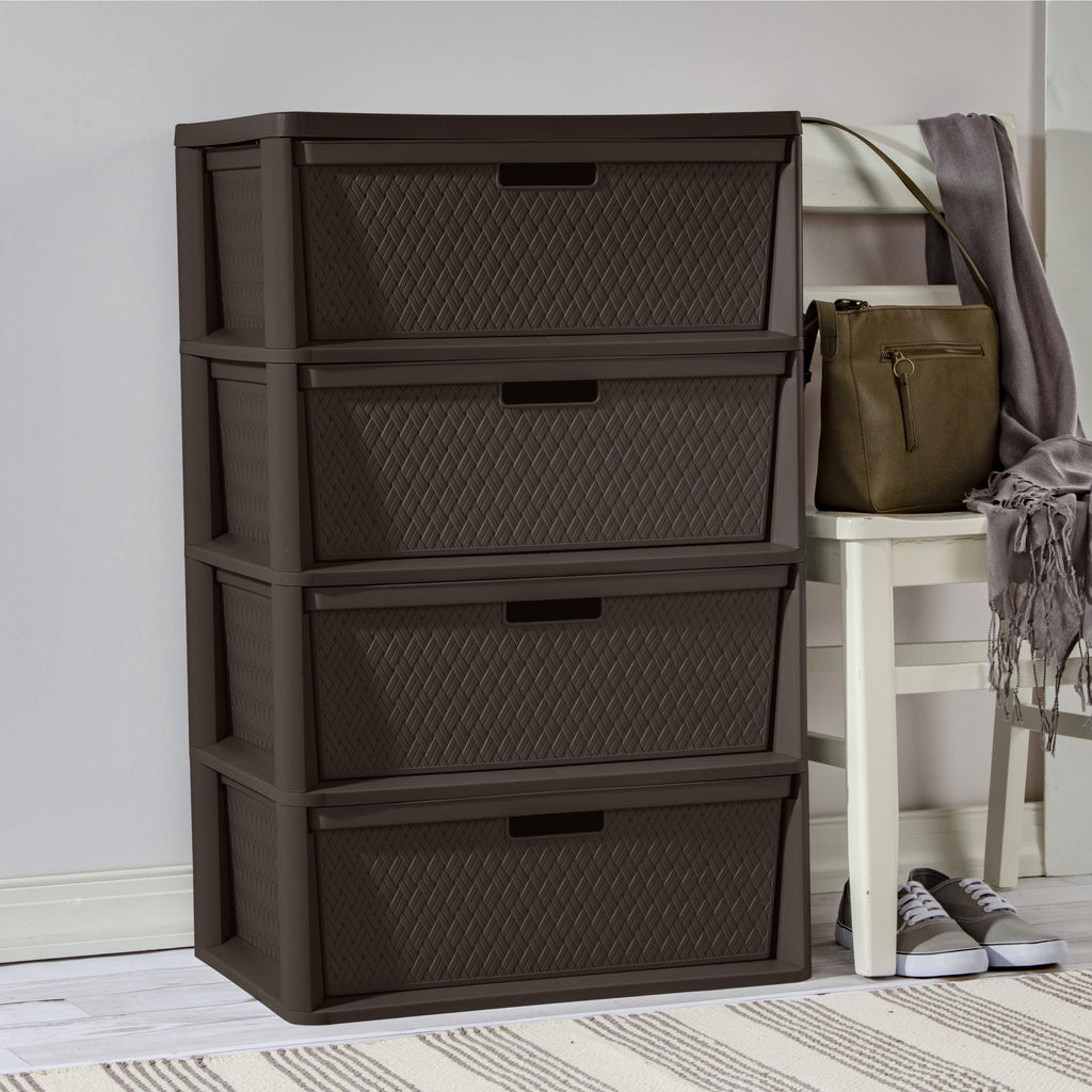 Brown 4 Drawer Plastic Storage Tower with Removable Bins T369965