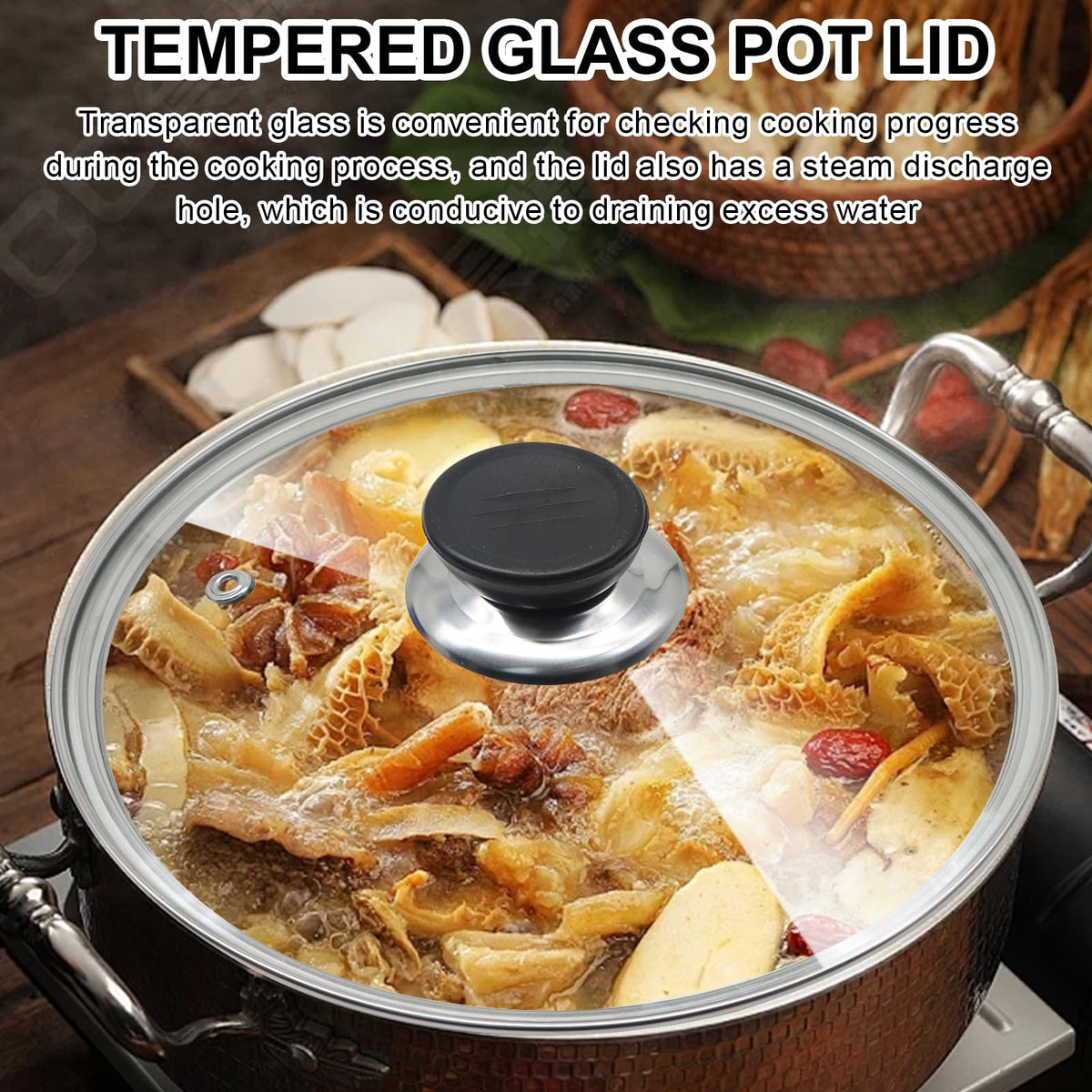8 Inch Tempered Glass Lid with Stainless Steel Rim F493