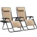 Set of 2 Beige Adjustable Steel Mesh Lounge Chairs with Cup Holder F112039