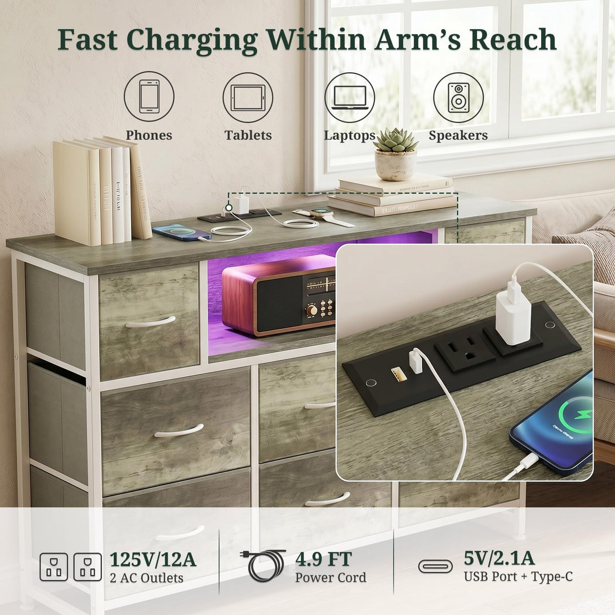 8 Drawer TV Stand with Charging Station F71389