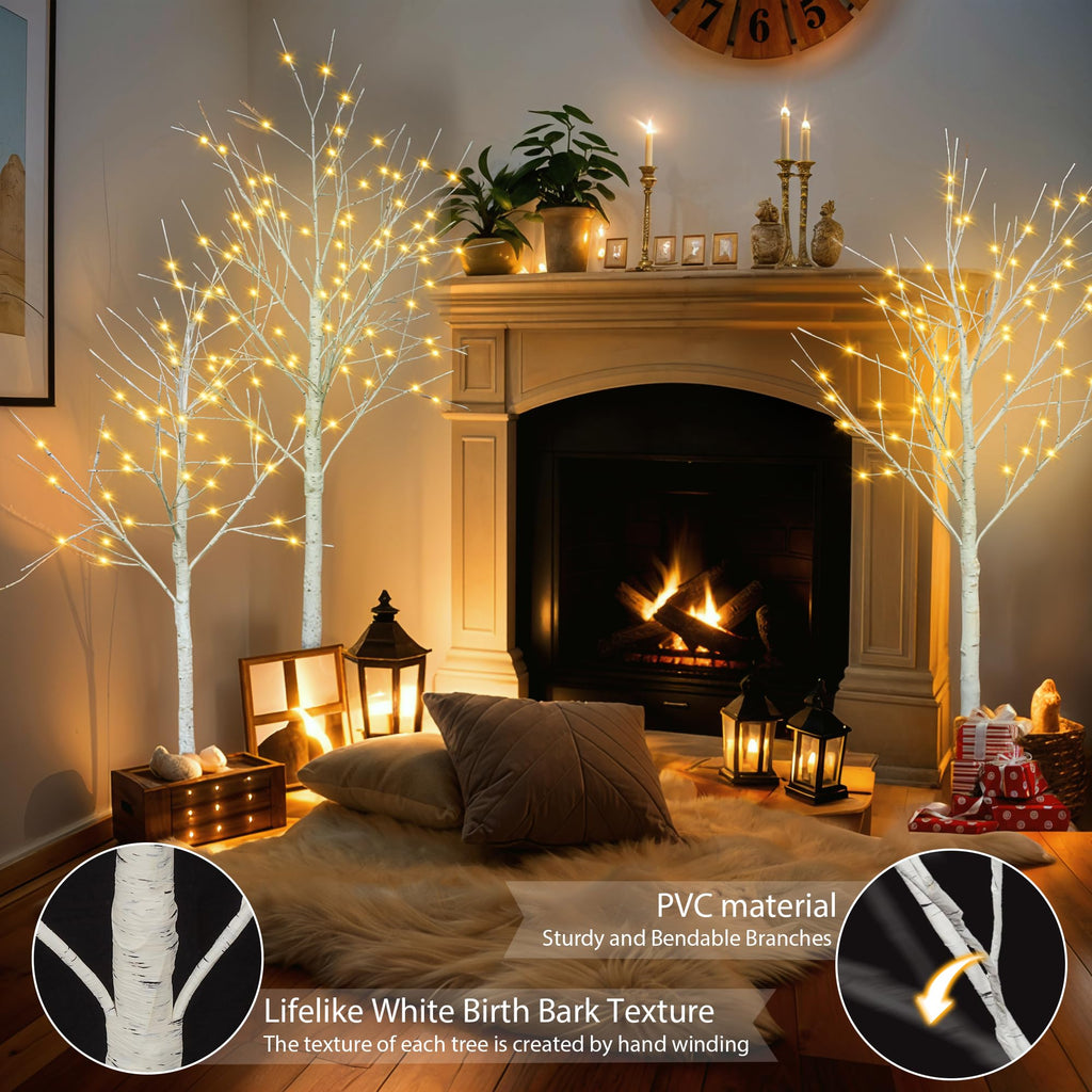 White Birch Tree Set with 246 LED Lights V22747