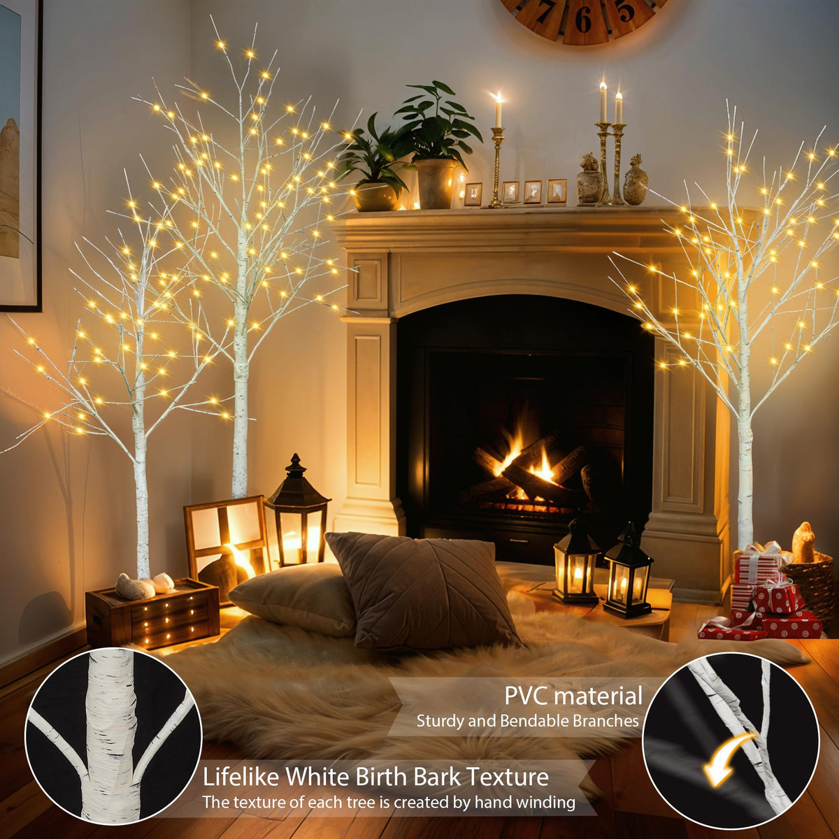 White Birch Tree Set with 246 LED Lights V22747