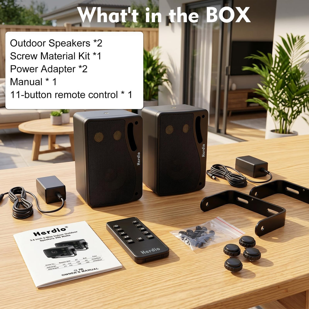 3.5" 200W Outdoor Bluetooth Speakers, IP44 Waterproof, Black, 2-Pack B69644