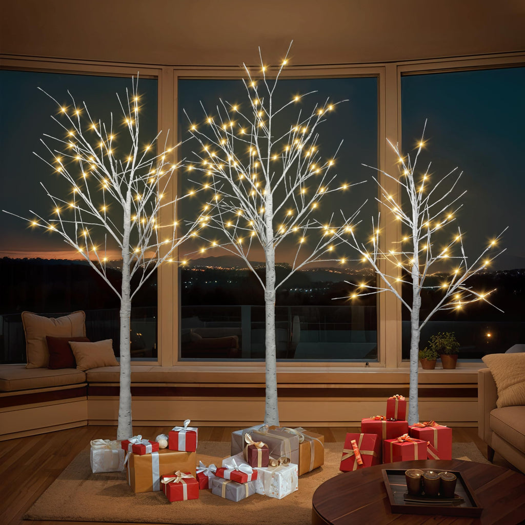 White Birch Tree Set with 246 LED Lights V22747