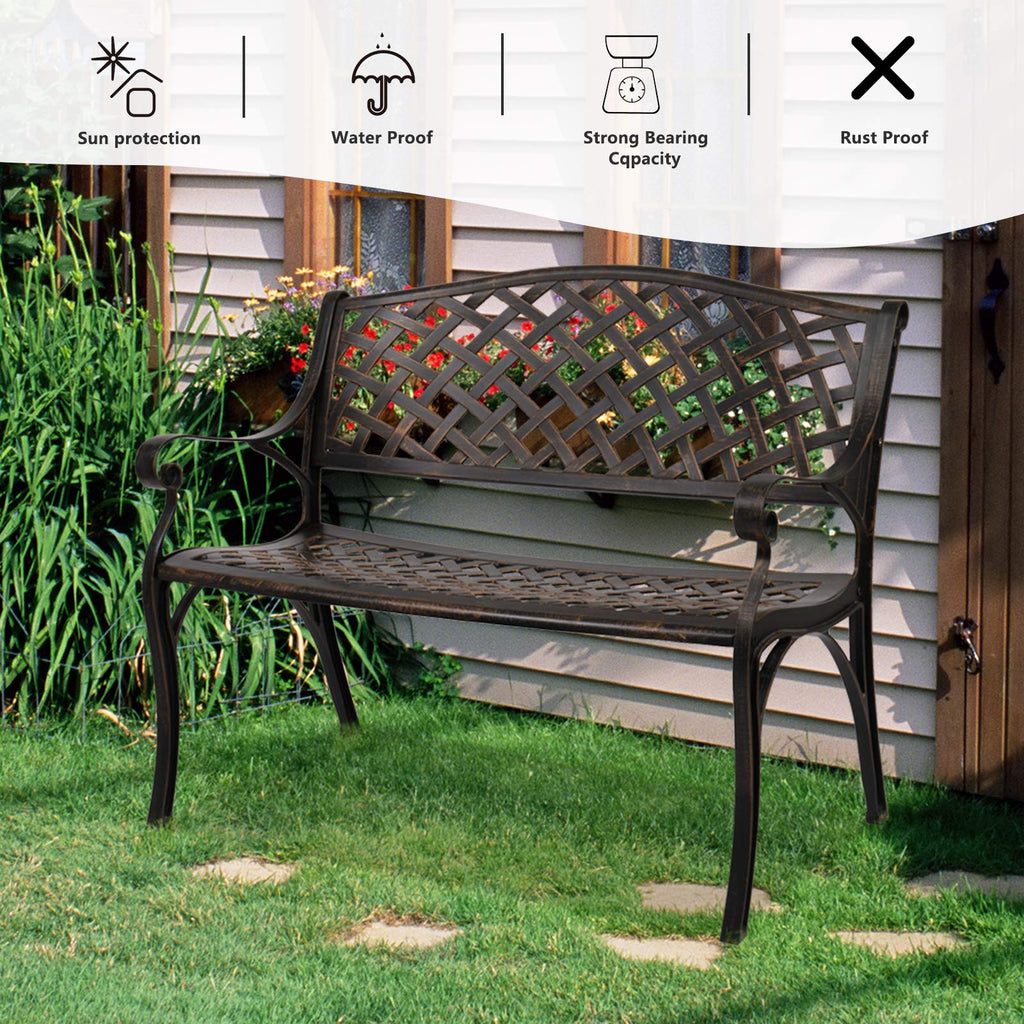 40.5" Anti-Rust Cast Aluminum Patio Garden Bench D820269