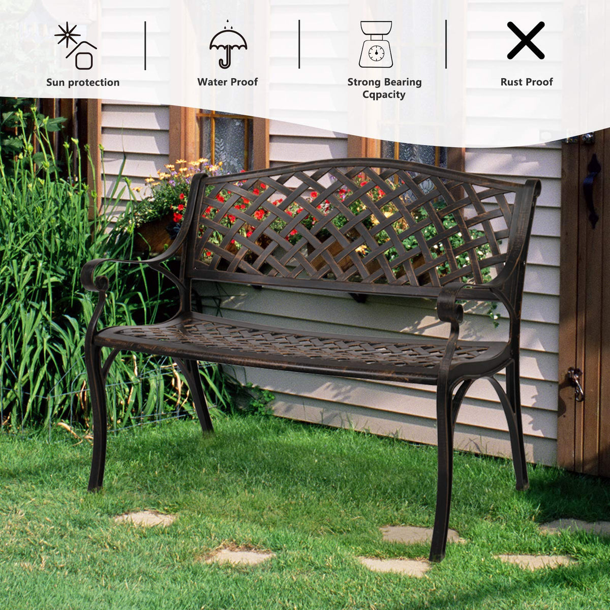 40.5" Anti-Rust Cast Aluminum Patio Garden Bench D820269
