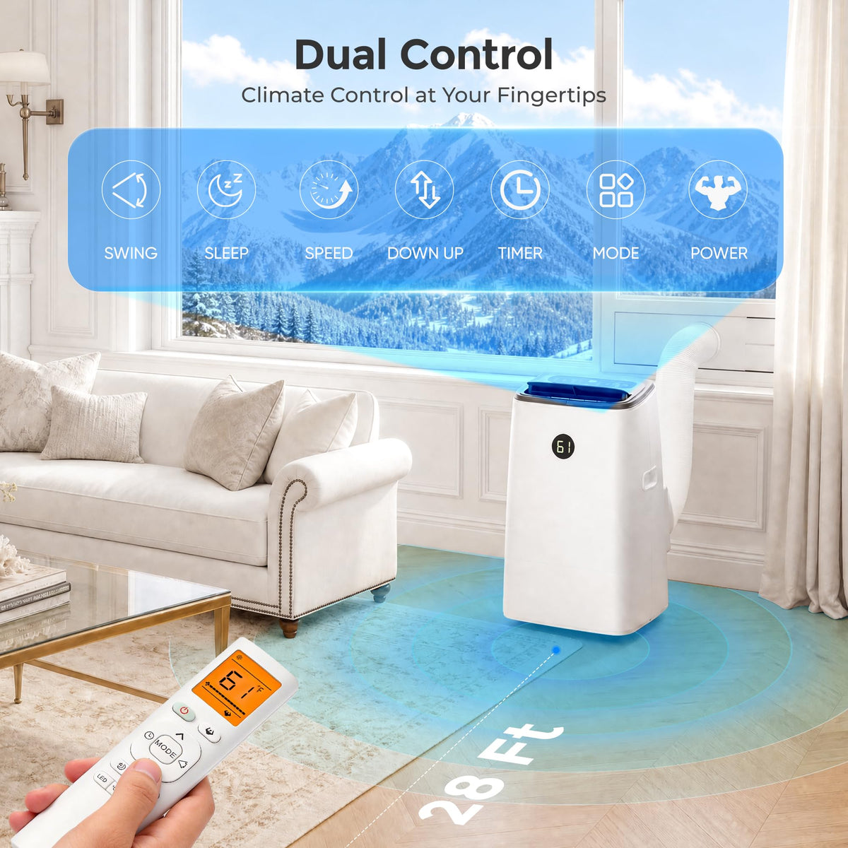 14000 BTU 3-in-1 Portable Air Conditioner with Fan, Dehumidifier, Remote U4038
