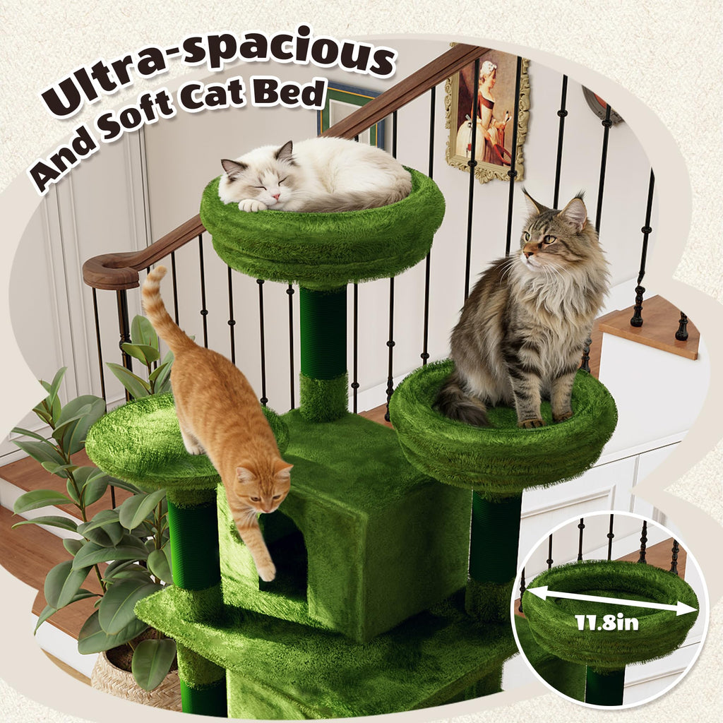 70.87" Green Multi-Level Cat Tree with Condos and Hammock B1550