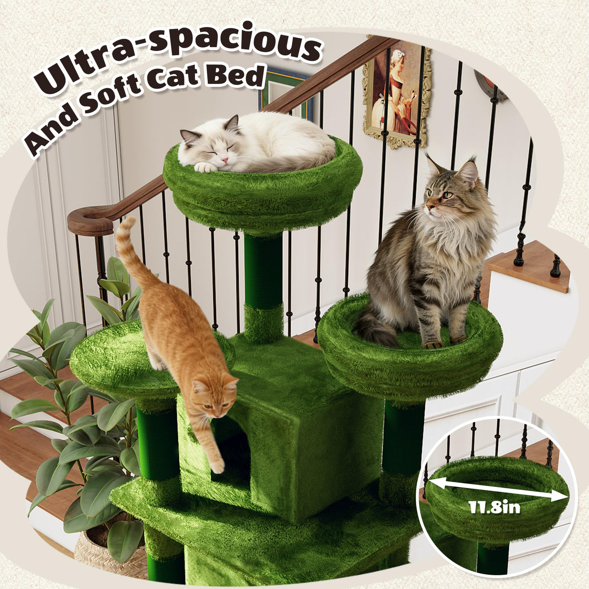 70.87" Green Multi-Level Cat Tree with Condos and Hammock B1550