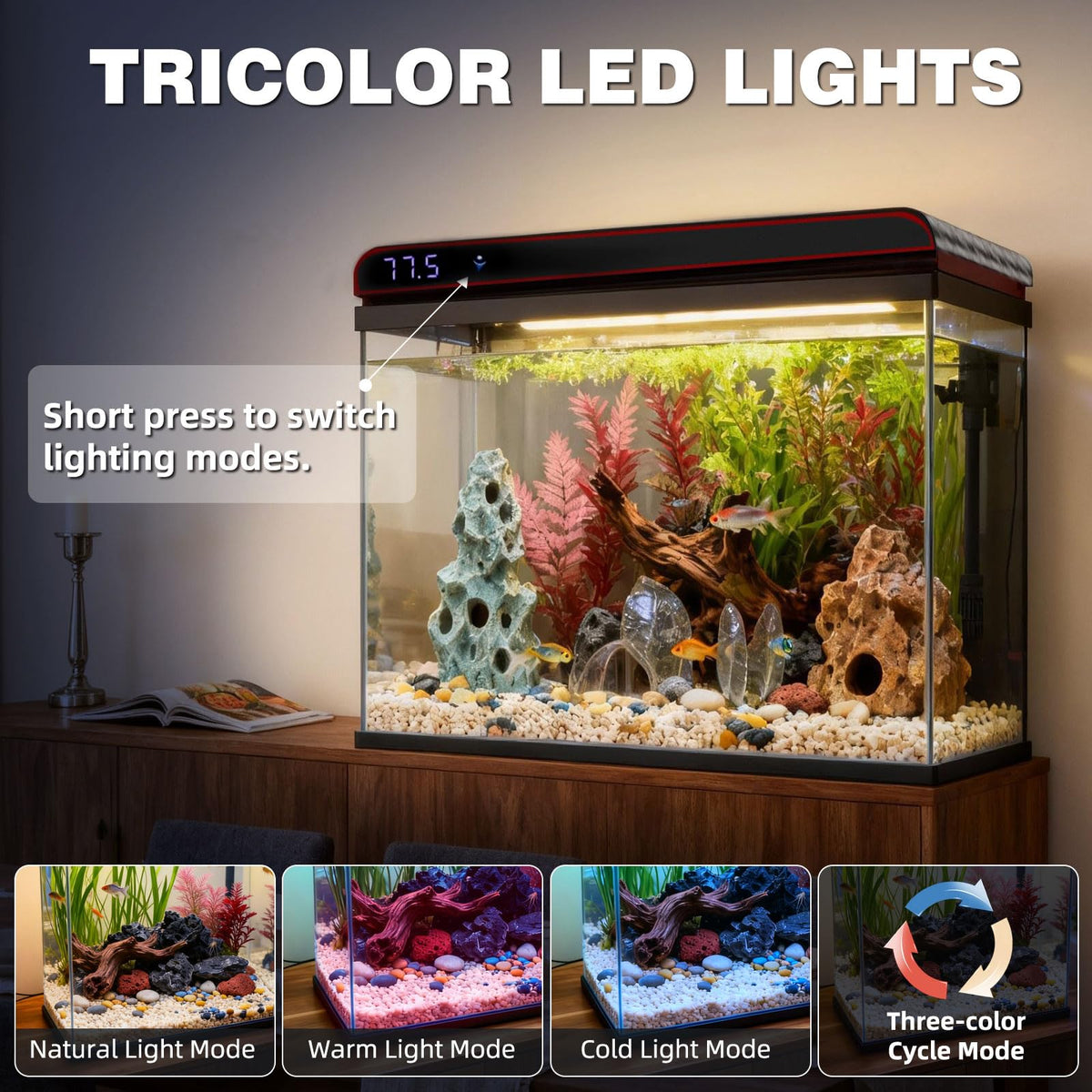 20 Gallon Glass Fish Tank Aquarium Starter Kit with LED Lights Filter Pump C8308