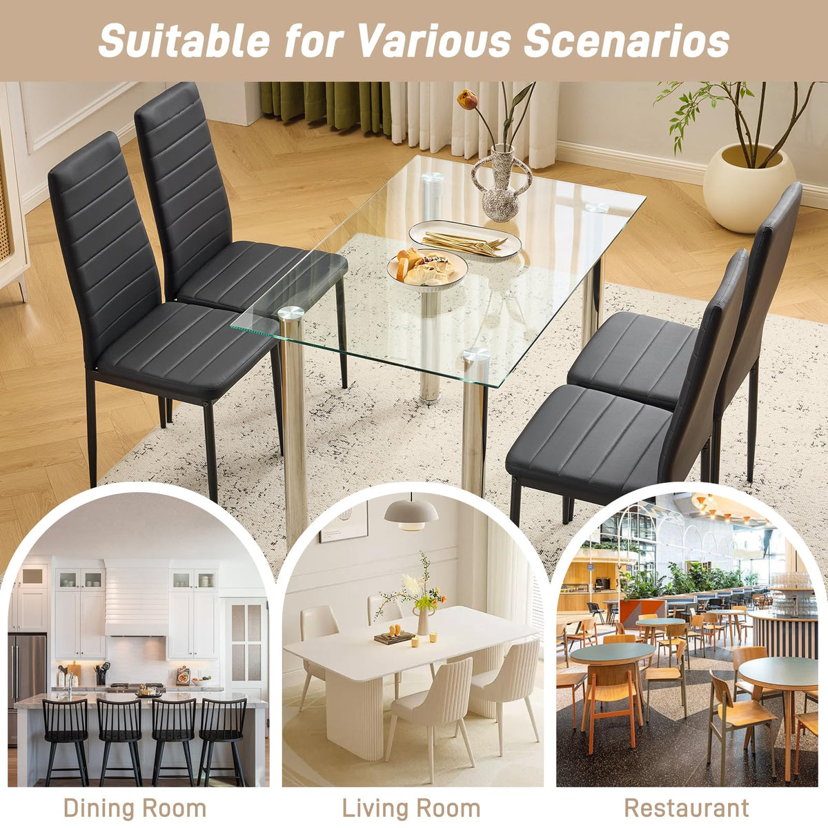 Black PU Leather Dining Chairs Set of 4 I56476