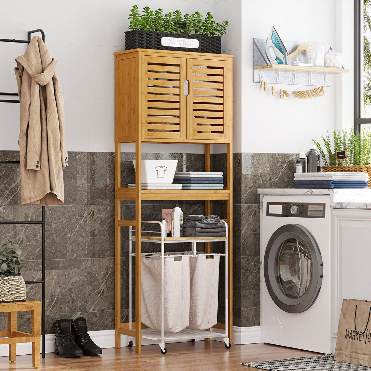 Over The Toilet Storage Cabinet with Adjustable Shelves Bamboo K54223