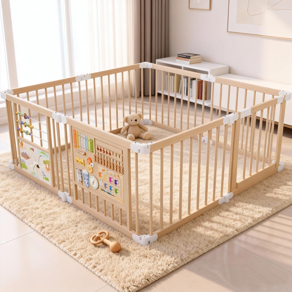 Foldable Wooden Baby Playpen with Toy Set P756236