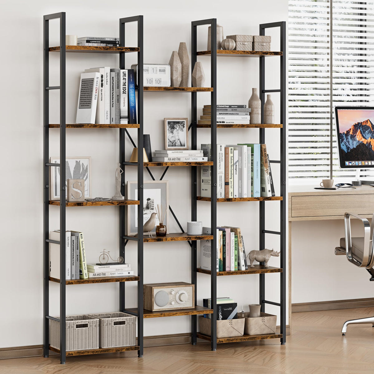 5 Tier Rustic Wood & Metal Bookshelf F979694