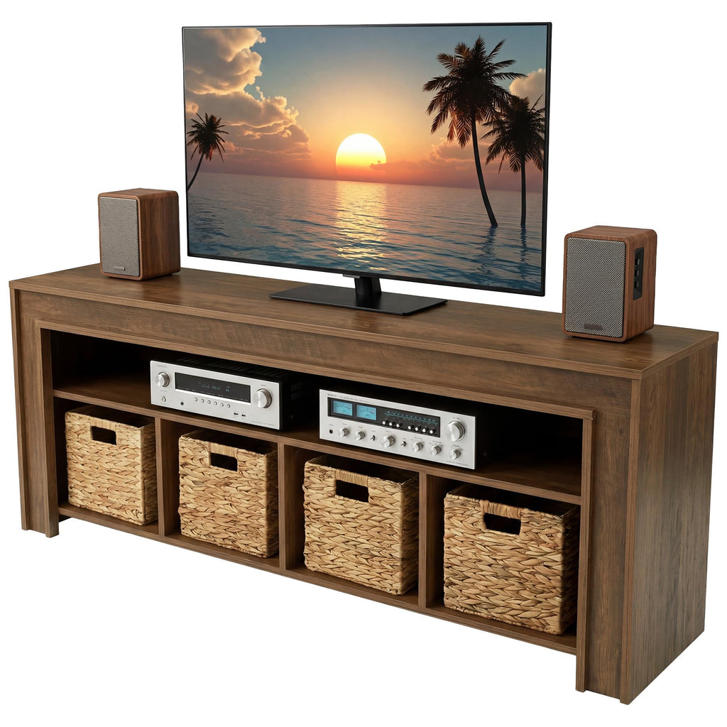 63" Wooden TV Stand with 4 Woven Baskets M39061