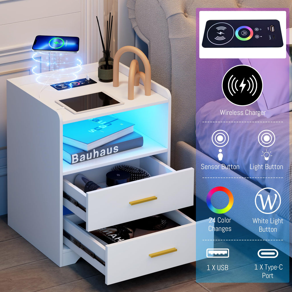 White Nightstand with Charging Station N34796