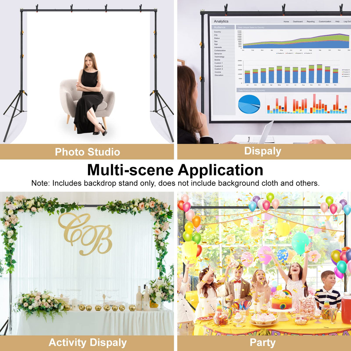 Adjustable Photography Backdrop Stand Kit with Carrying Bag D61299