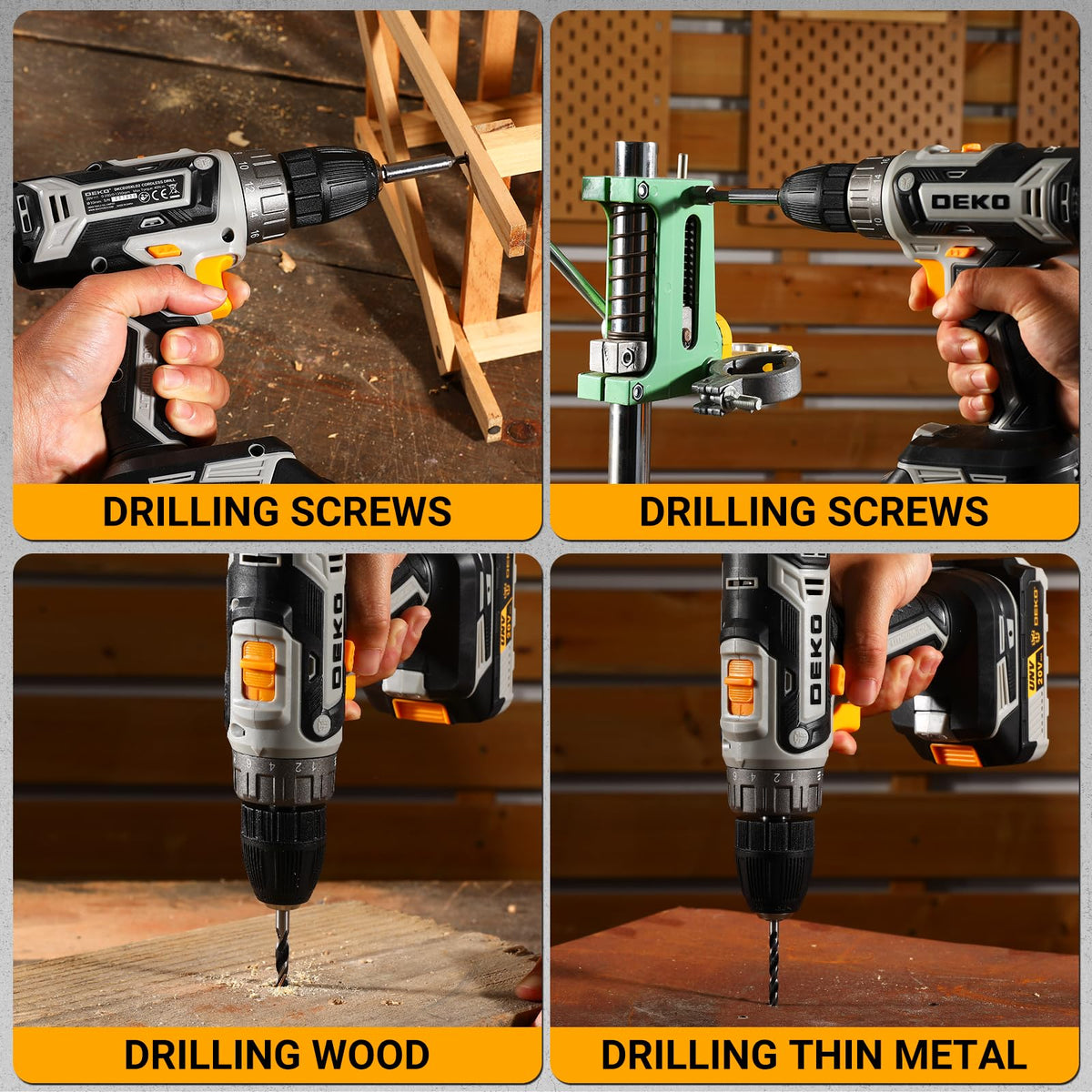 Cordless Power Drill 20V with 3/8-Inch Keyless Chuck, Variable Speed, 2 Batteries A410
