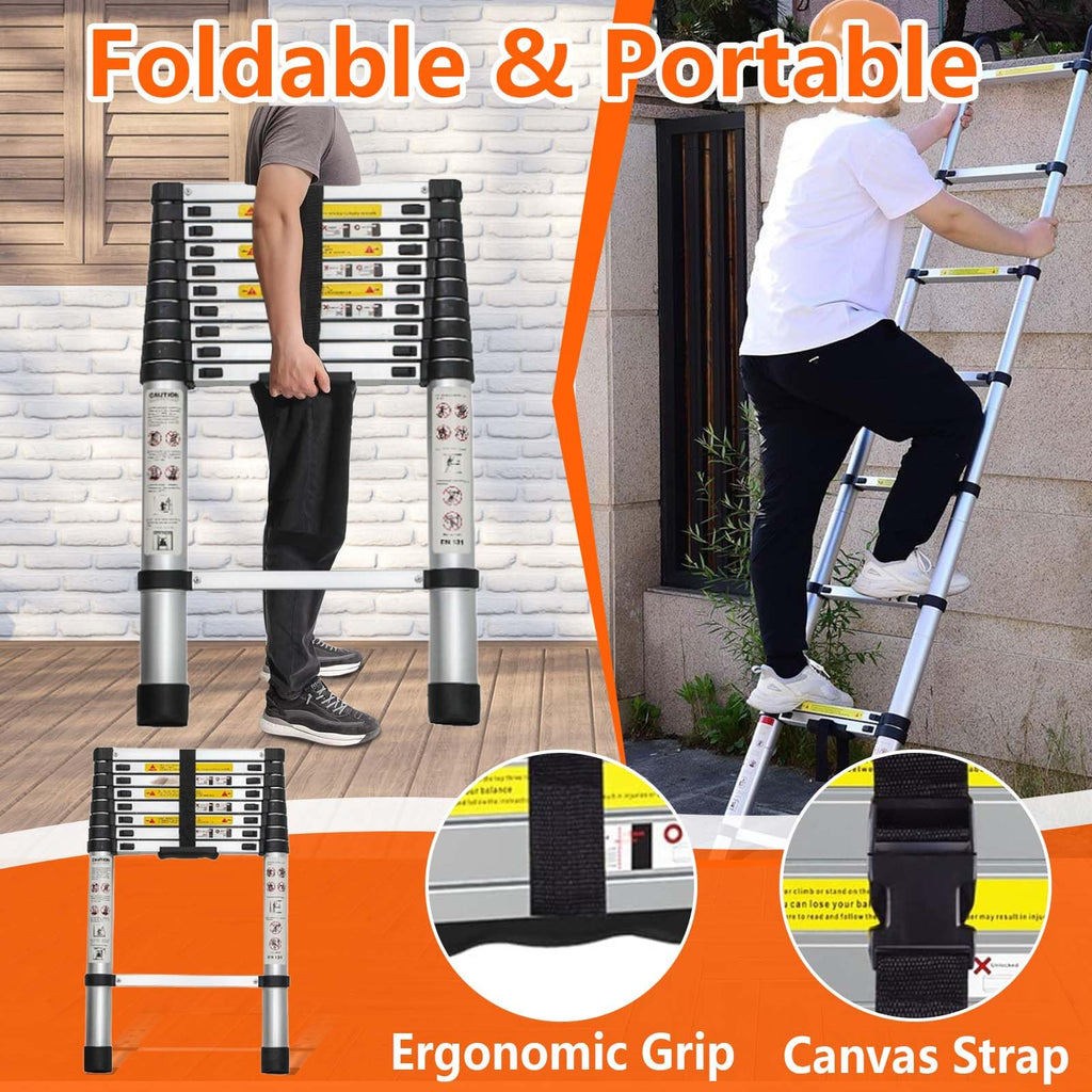 16.5 FT Aluminum Telescopic Ladder 330lbs Capacity H83595