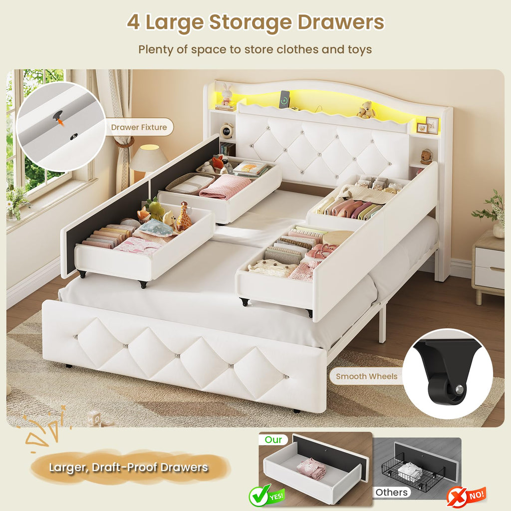Full Size Velvet Upholstered Platform Bed with 4 Storage Drawers J282822