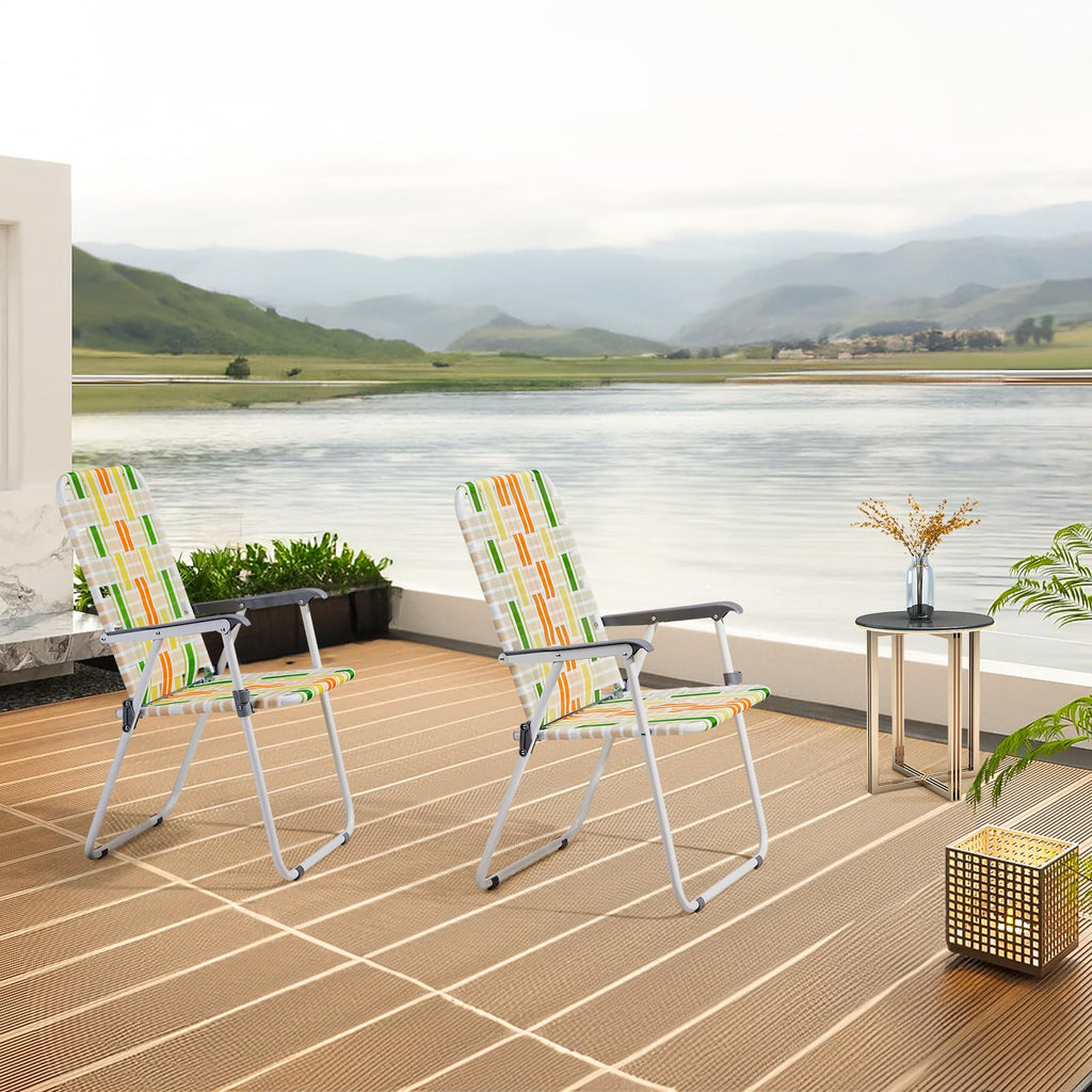 Set of 2 Yellow & Green Folding Patio Chairs X18448
