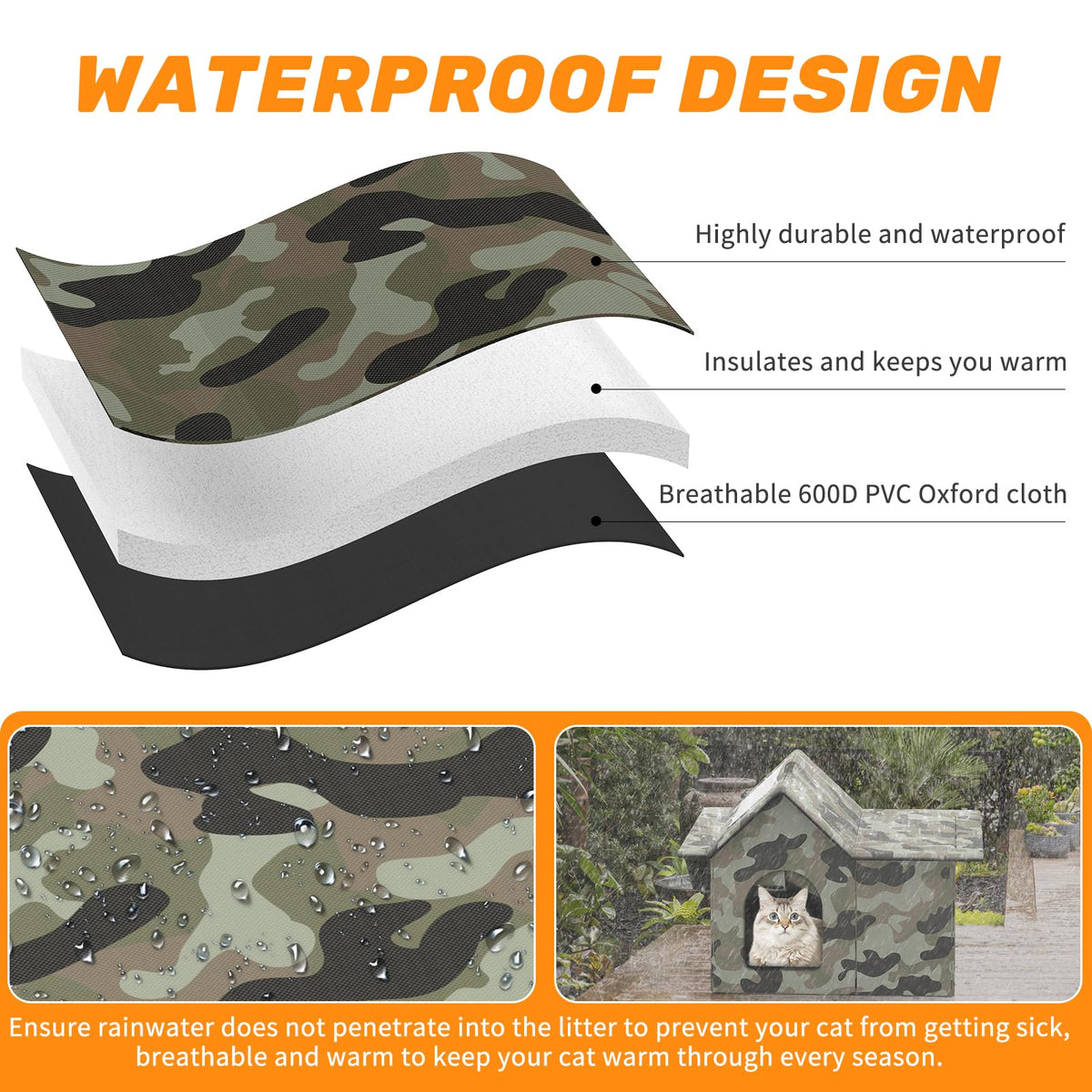 Weatherproof Collapsible Outdoor Cat House with Door and Soft Mat V341