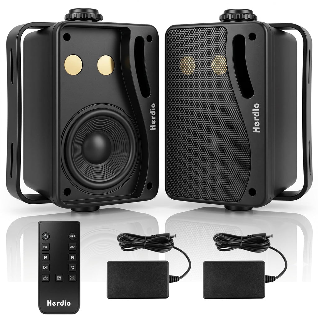 3.5" 200W Outdoor Bluetooth Speakers, IP44 Waterproof, Black, 2-Pack B69644
