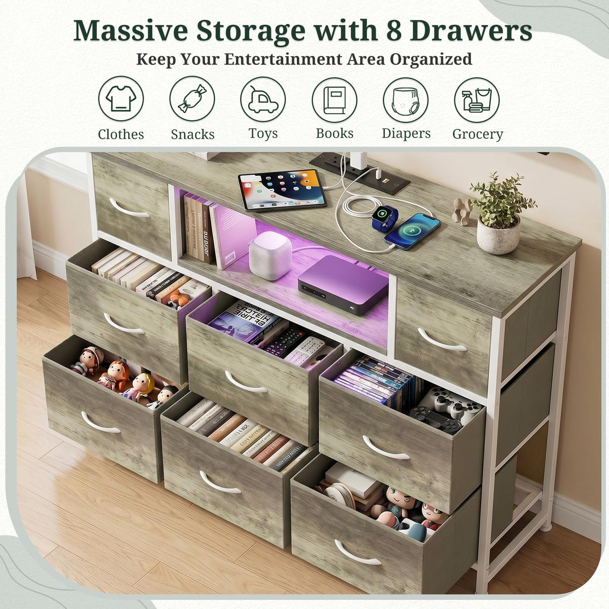 8 Drawer TV Stand with Charging Station F71389