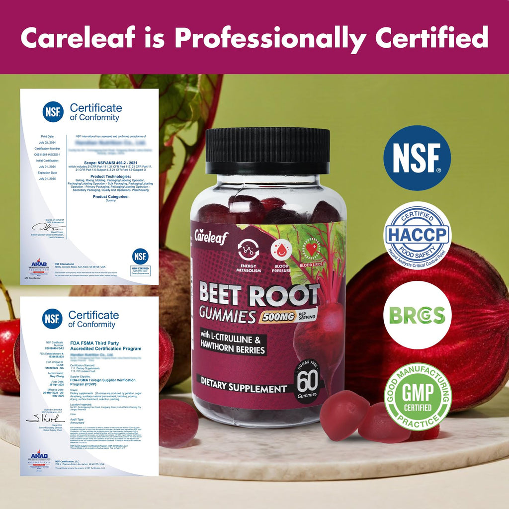 Sugar-Free Vegan Beet Root Gummies with L-Citrulline & Hawthorn Extract, 60 Count X241499