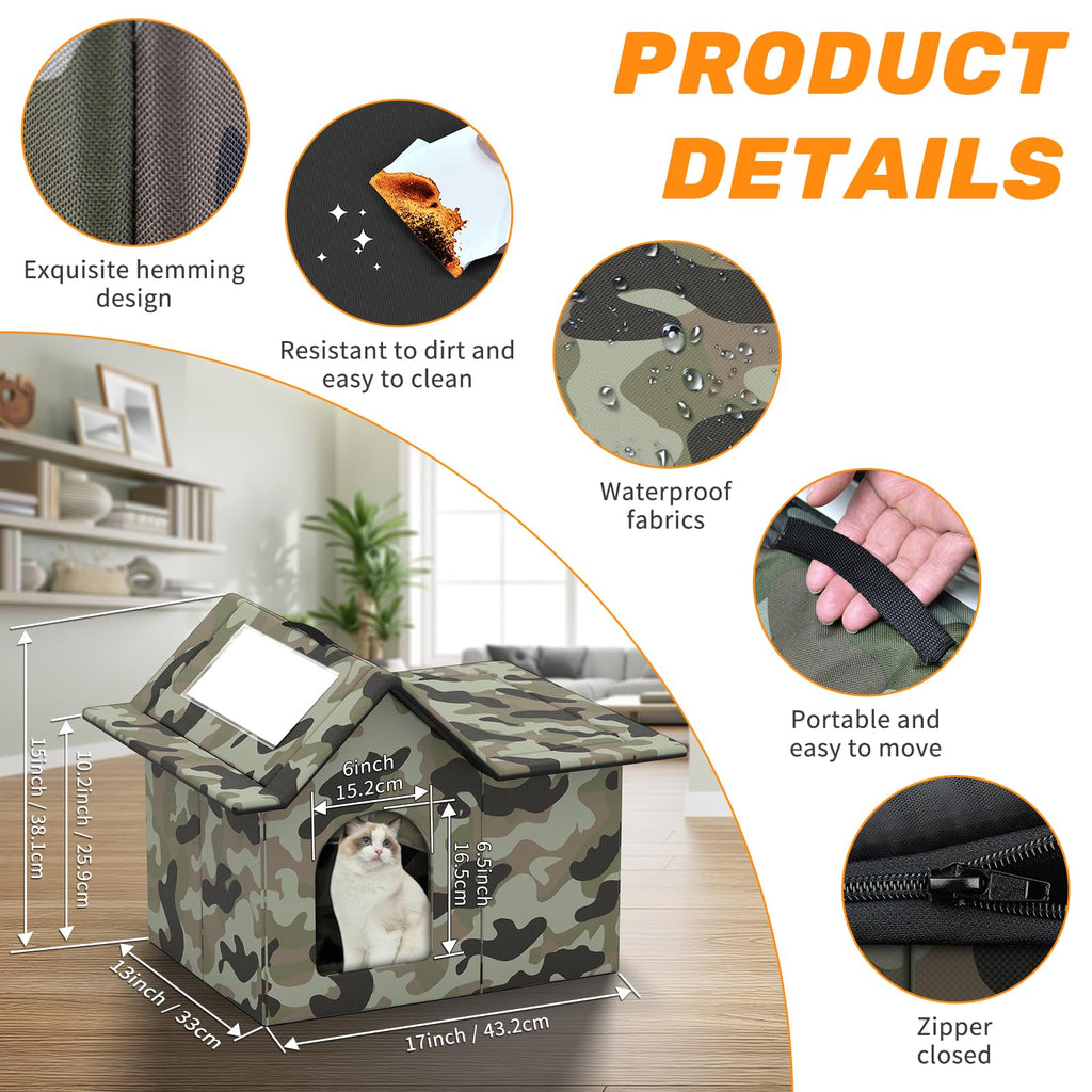 Weatherproof Collapsible Outdoor Cat House with Door and Soft Mat V341