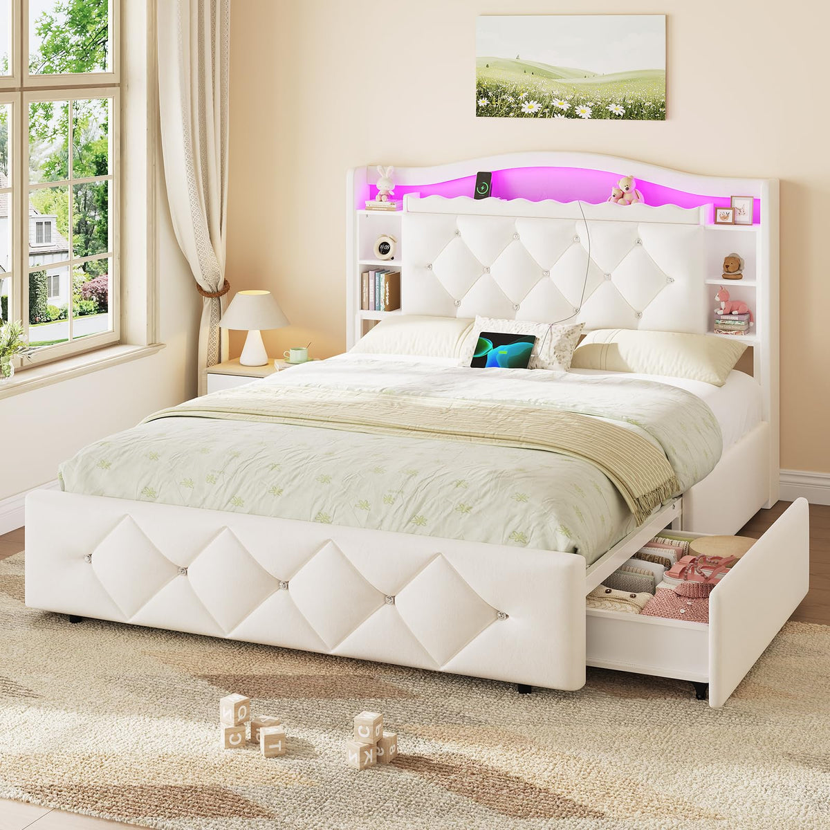 Full Size Velvet Upholstered Platform Bed with 4 Storage Drawers J282822