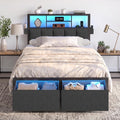 Twin Bed Frame with LED Lights, Storage Drawers and Charging Station S5178