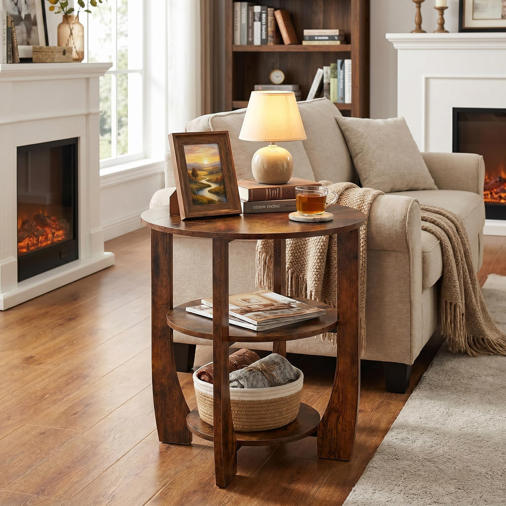 Rustic Brown 19.7 inch Round Side Table U504
