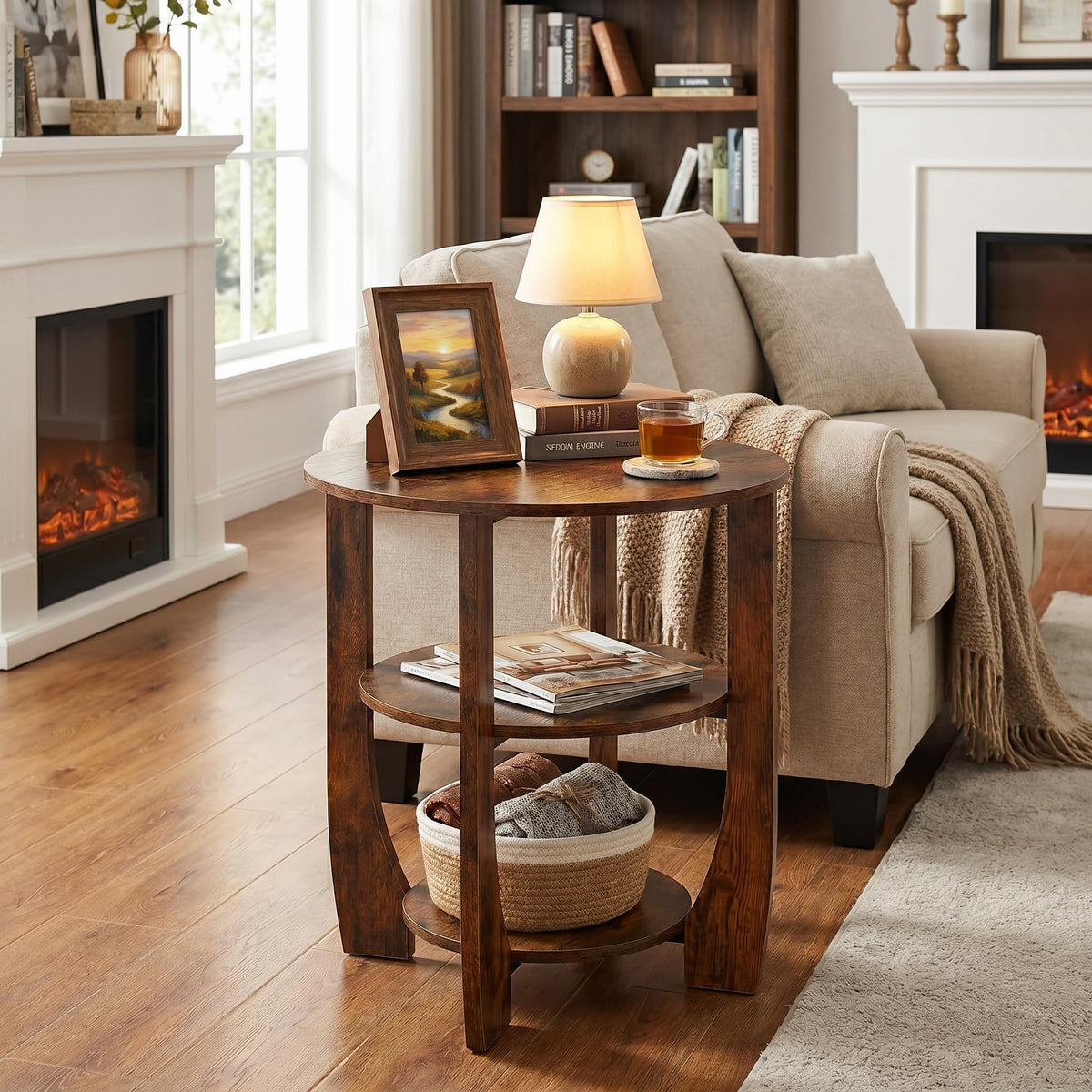 Rustic Brown 19.7 inch Round Side Table U504