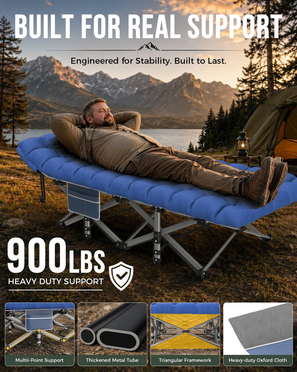 32in XXL Folding Camping Cot with Mattress O89819