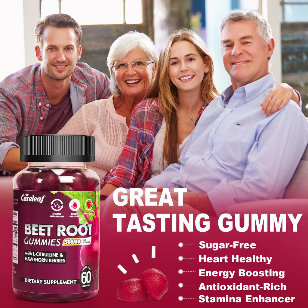 Sugar-Free Vegan Beet Root Gummies with L-Citrulline & Hawthorn Extract, 60 Count X241499